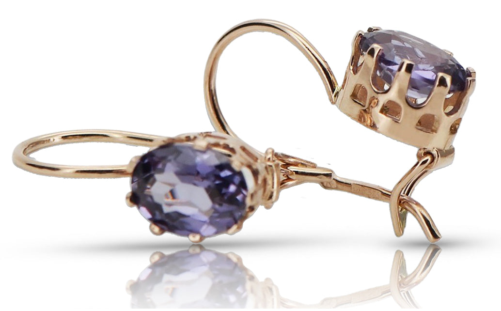 Vintage rose pink 14k 585 gold alexandrite earrings vec196 vec196r-ax