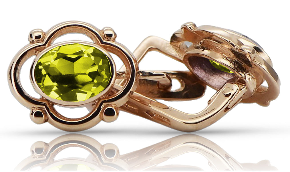 Vintage rose pink 14k 585 gold peridot earrings vec033 Russian Soviet style vec033r-yp