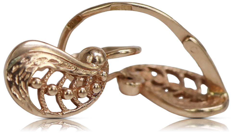 Vintage rose pink 14k 585 gold Vintage leaf earrings ven254