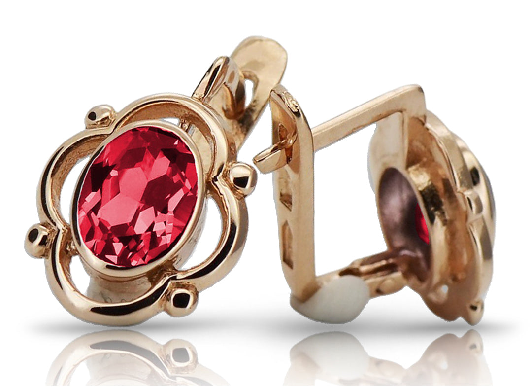 Vintage rose pink 14k 585 gold ruby earrings vec033 Russian Soviet style