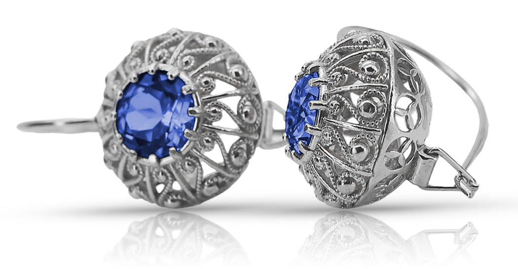Vintage Silver Sapphire Earrings 925, 28mm/16mm vec002s-sp