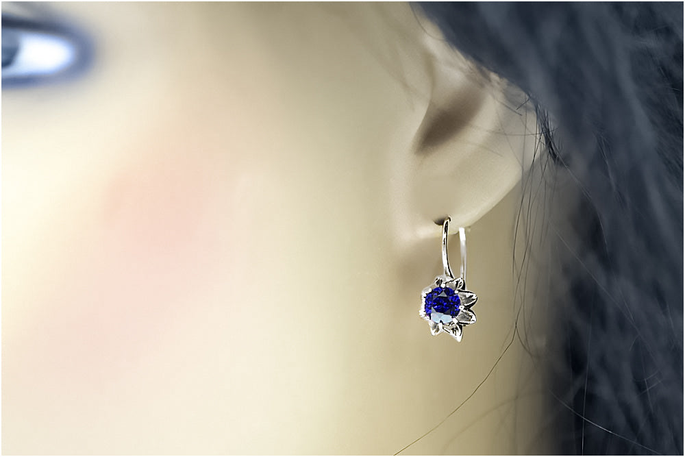 Vintage 925 Silver sapphire earrings vec092s Russian Soviet style vec092s-sp