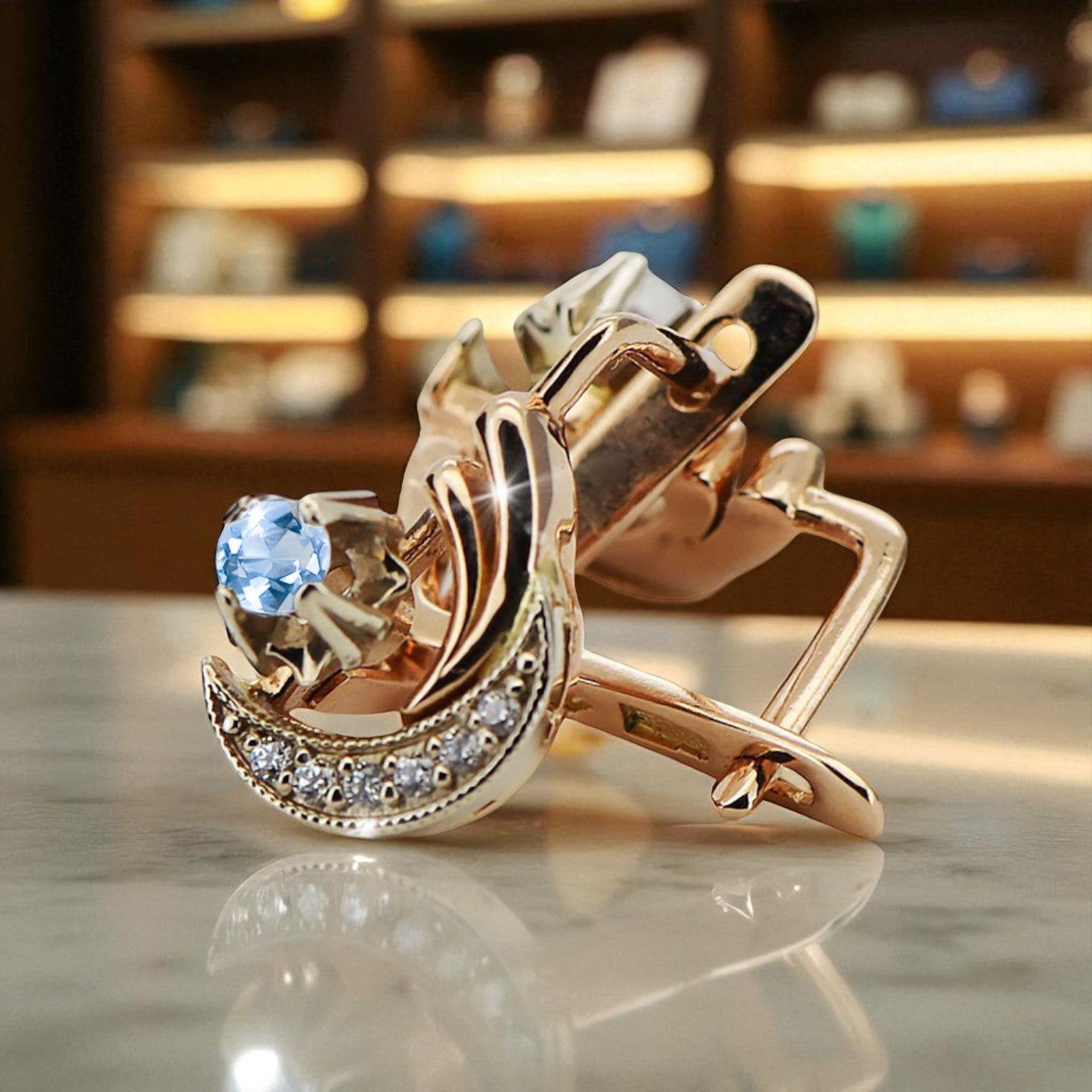 Aquamarine Original Vintage 14K Rose White Gold Earrings Vintage Jewlery vec093rw vec093rw-aq