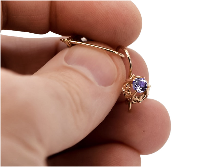 Vintage earrings made of 14k 585 rose gold with alexandrite vec145