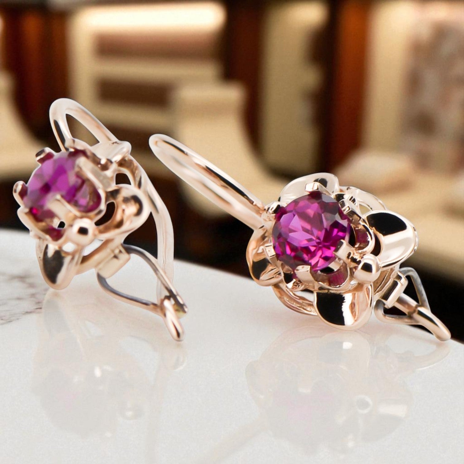Earrings Ruby Original Vintage 14K Rose Gold Vintage vec116r vec116r-rb