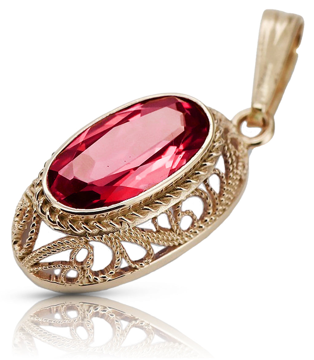 Vintage rose 14k 585 gold ruby pendant vpc014 Vintage