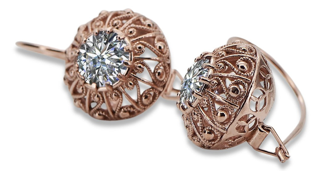 Vintage rose pink 14k 585 gold zorcon earrings vec002 Russian Soviet style vec002r-zi