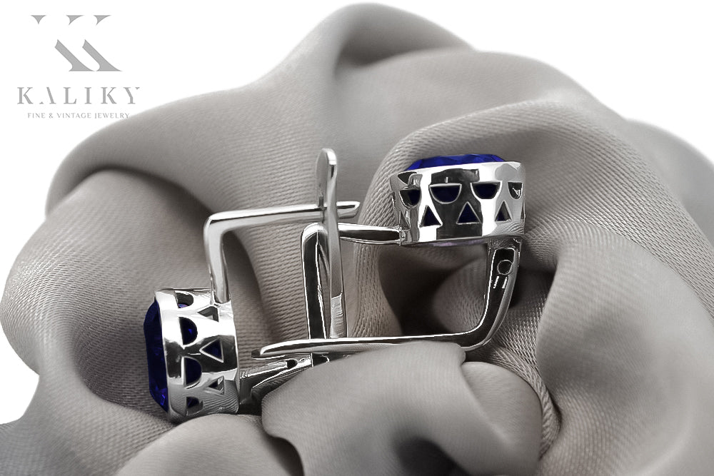 Vintage 925 Silver Sapphire earrings vec107s vec107s-sp