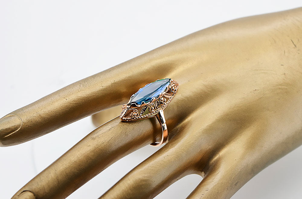 Aquamarine Original Vintage 14K Rose Gold Ring Vintage style vrc005r vrc005r-aq