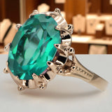 Vintage Silver 925 Emerald Ring, Oval 14k Rose Gold