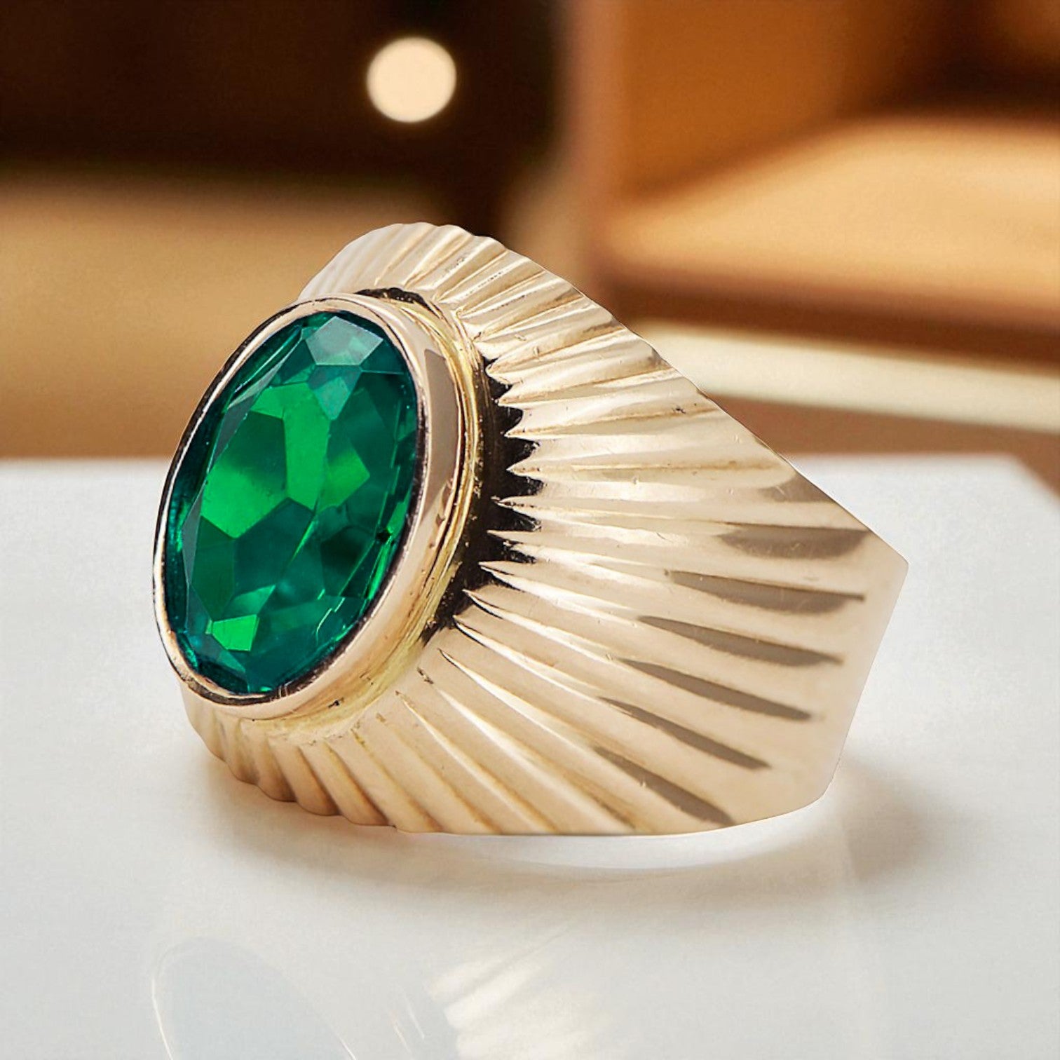 Original Vintage 14K Rose Gold Emerald Ring Vintage Jewlery vrc127r vrc127r-em