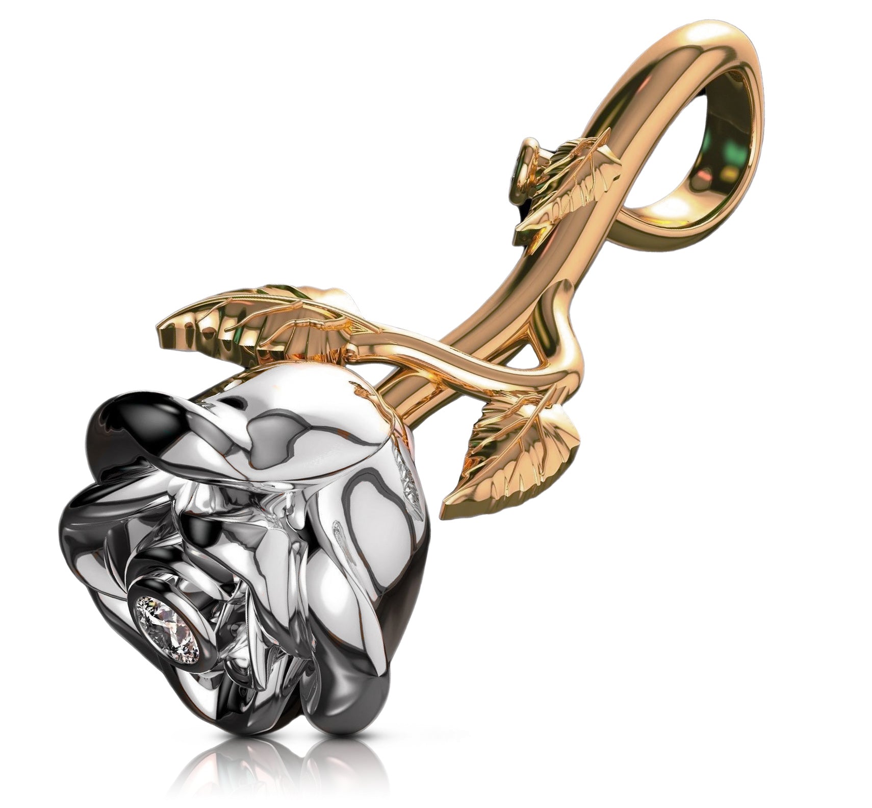 White 14k gold beautiful rose diamond pendant cgcpc041w