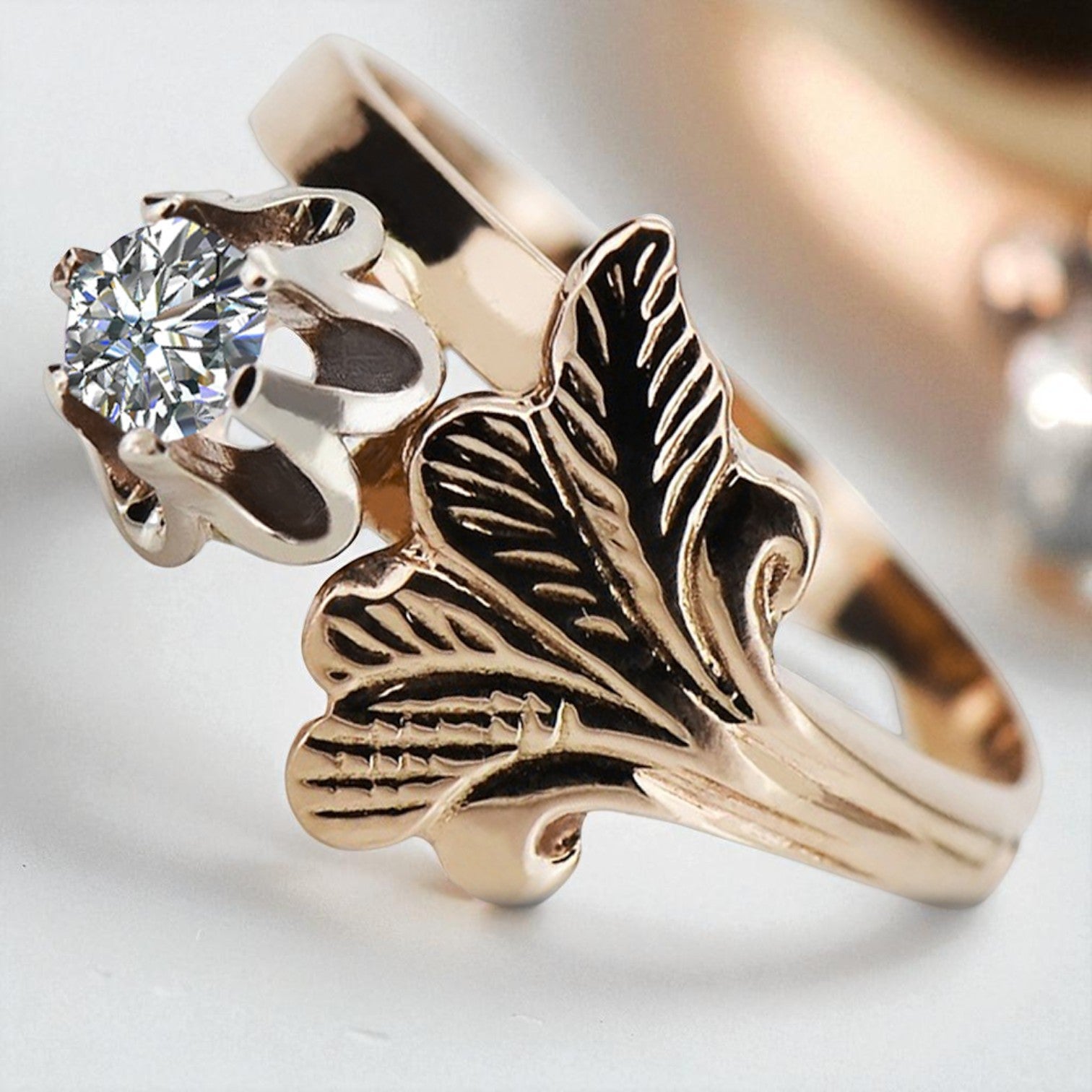 Vintage rose pink 14k gold 585 Zircone ring vrc169 Vintage vrc169r-zi
