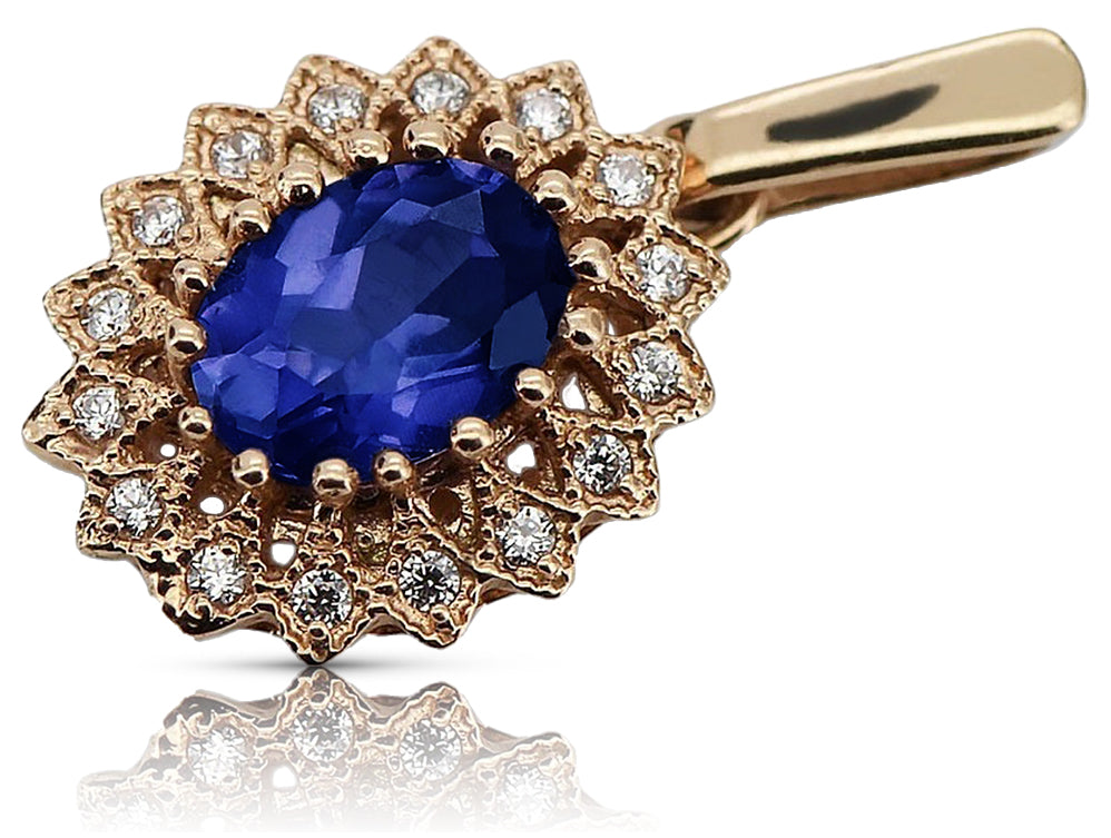 Vintage rose pink 14k 585 gold sapphire pendant vpc018 Vintage vpc018r-sp