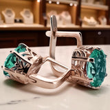 Rose pink 14k 585 gold emerald earrings vec003 Vintage Russian Soviet style vec003r-em