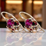 Rose pink 14k 585 gold ruby earrings vec035 Vintage Russian Soviet style