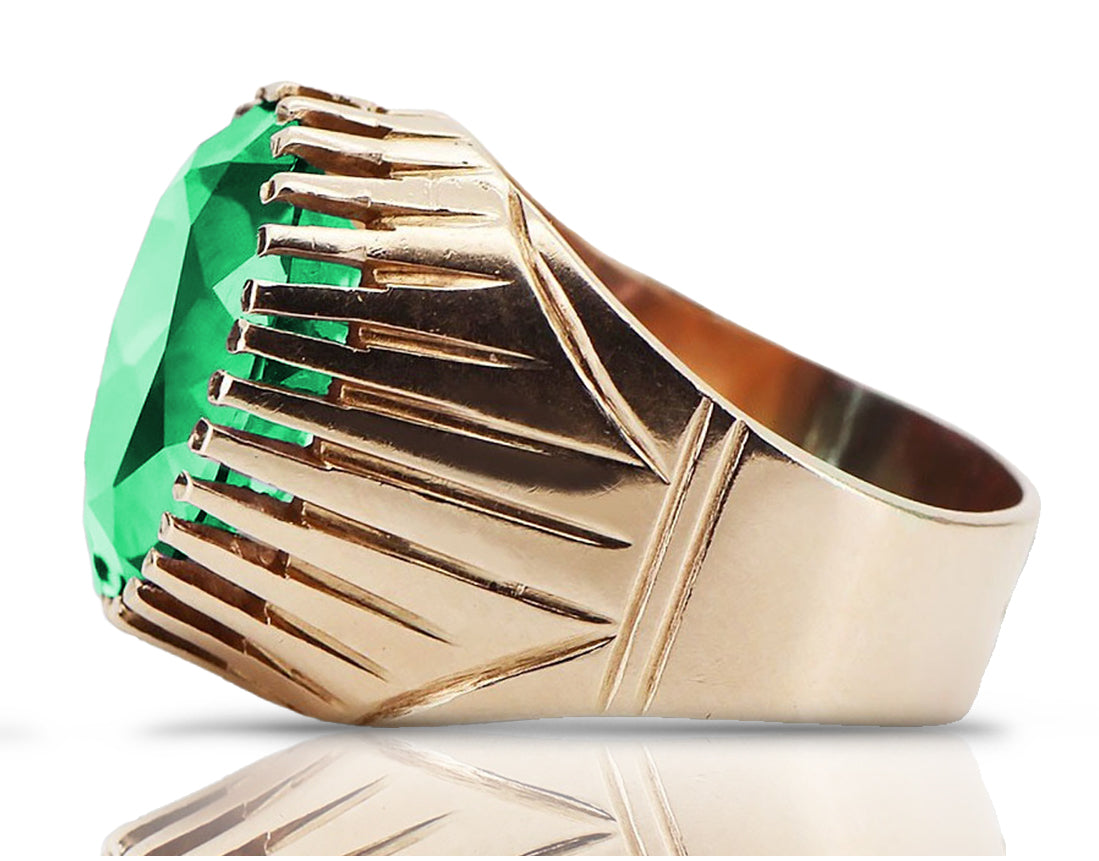 Rose pink 14k gold 585 Emerald ring vrc048 Vintage Russian Soviet style