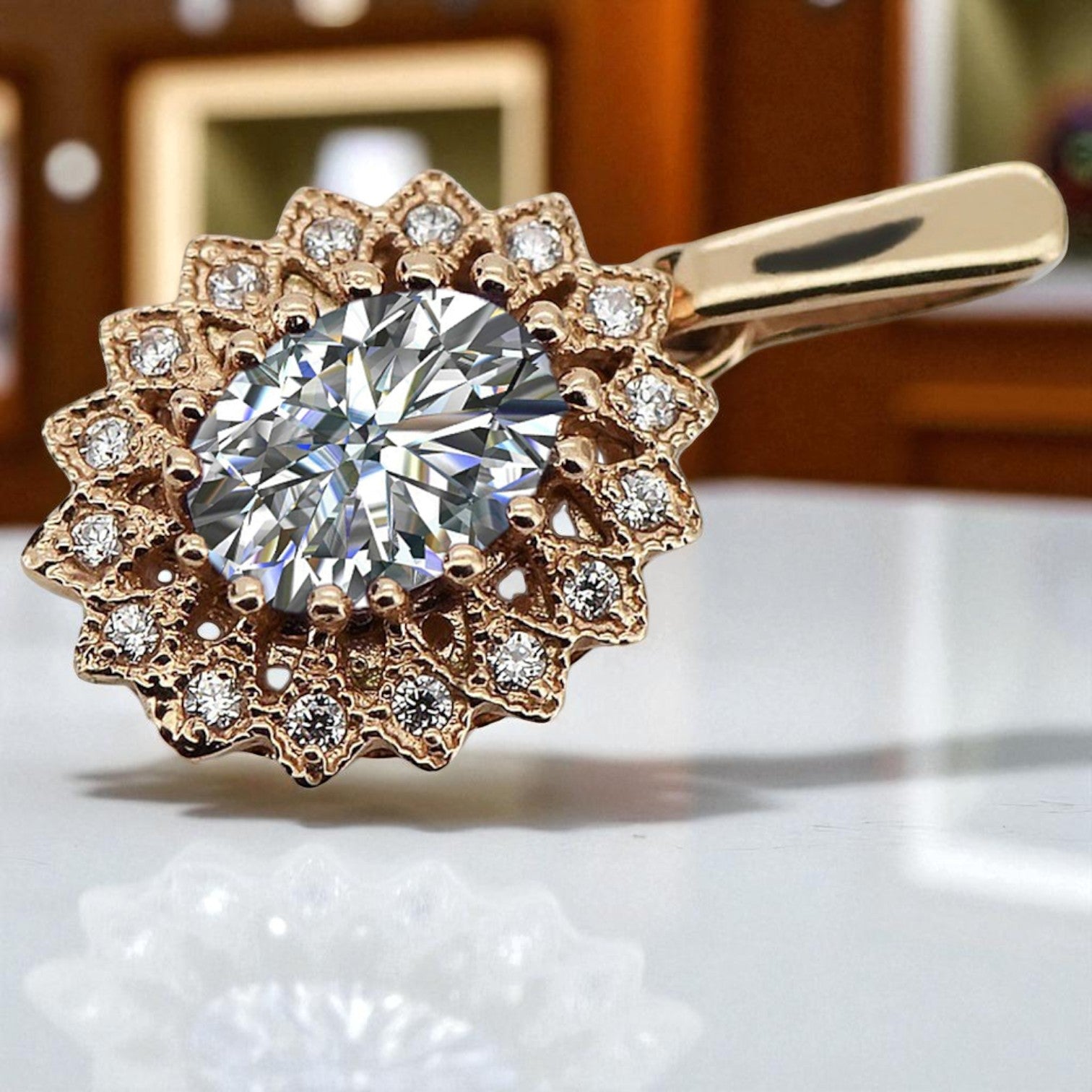 Vintage rose pink 14k 585 gold zircon pendant vpc018 Vintage vpc018r-zi