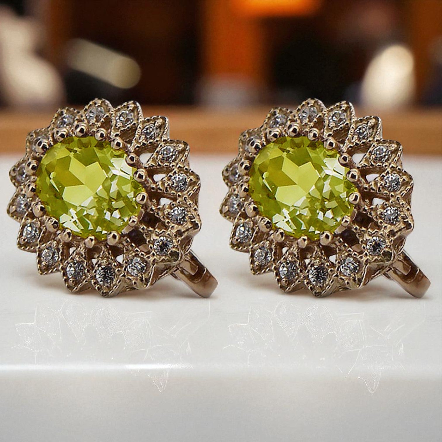 Vintage rose pink 14k 585 gold peridot earrings vec125 Vintage