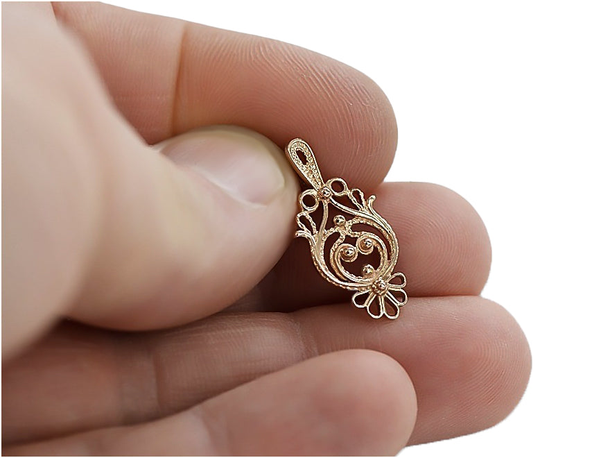 Vintage rose pink 14k 585 gold Vintage leaf pendant vpn056