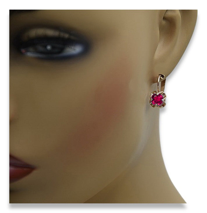 Vintage rose pink 14k 585 gold Ruby earrings vec018 Russian Soviet style vec018r-rb