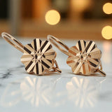 Vintage rose pink 14k 585 gold flower earrings ven163