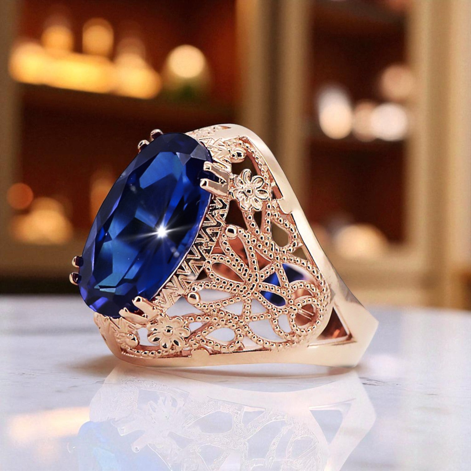 Vintage Ring Sapphire Original Vintage 14K Rose Gold vrc074r vrc074r-sp