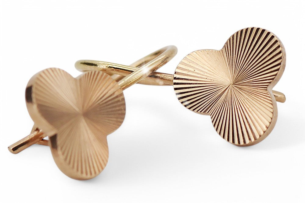 Vintage rose pink 14k 585 gold Vintage leaf earrings ven108