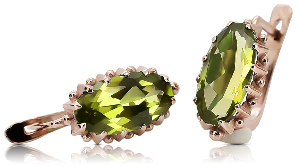 Rose pink 14k 585 gold peridot earrings vec174 Vintage vec174r-yp