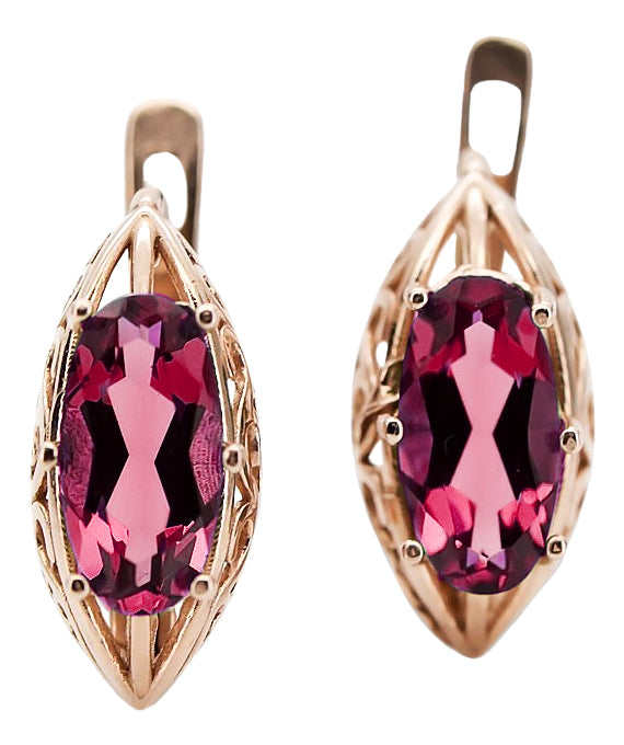 Rose pink 14k 585 gold ruby earrings vec141 Vintage vec141r-rb