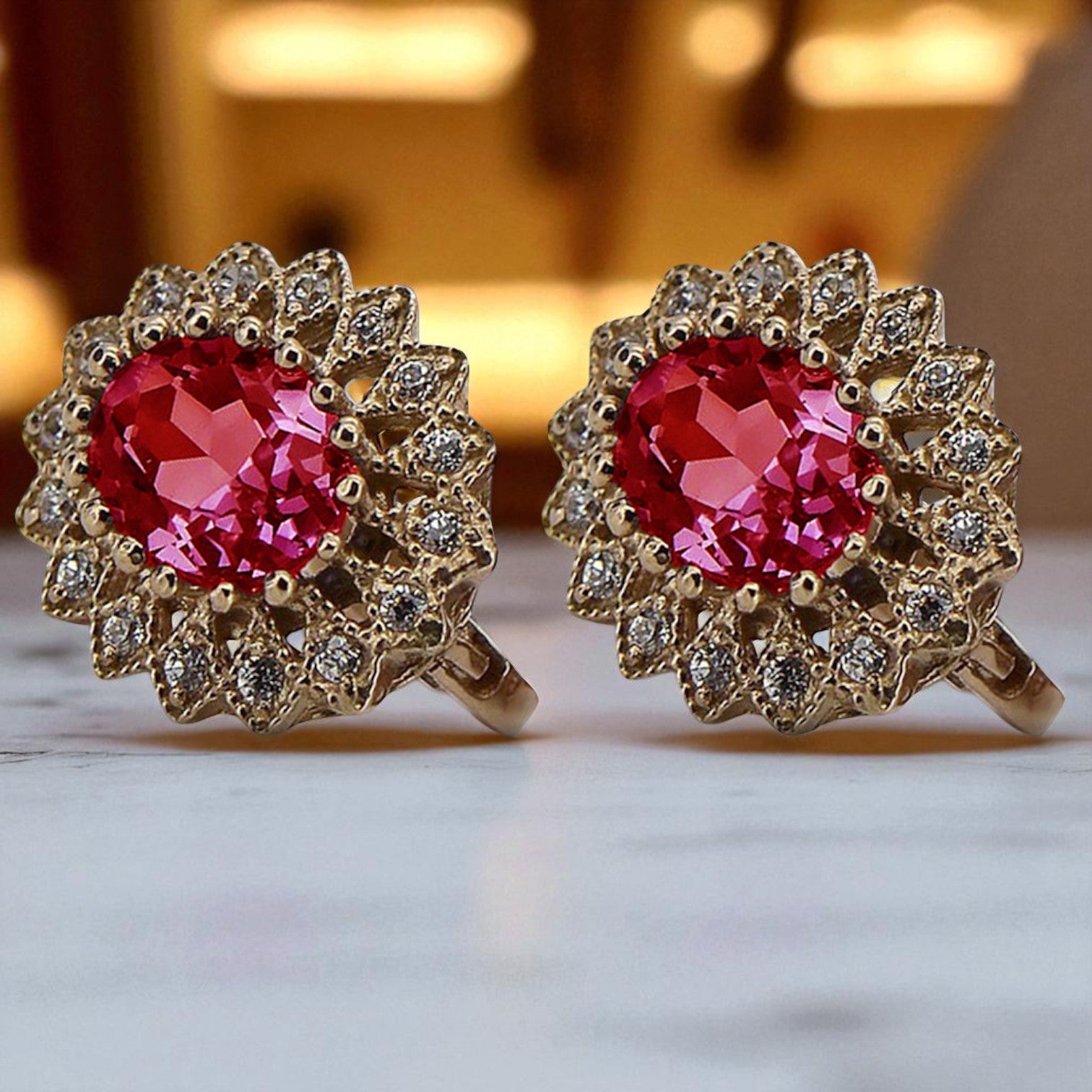Vintage rose pink 14k 585 gold ruby earrings vec125 Vintage