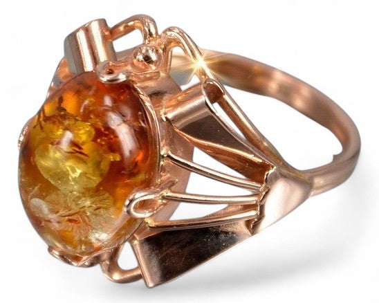 Vintage rose 14k 585 gold amber ring vrab051