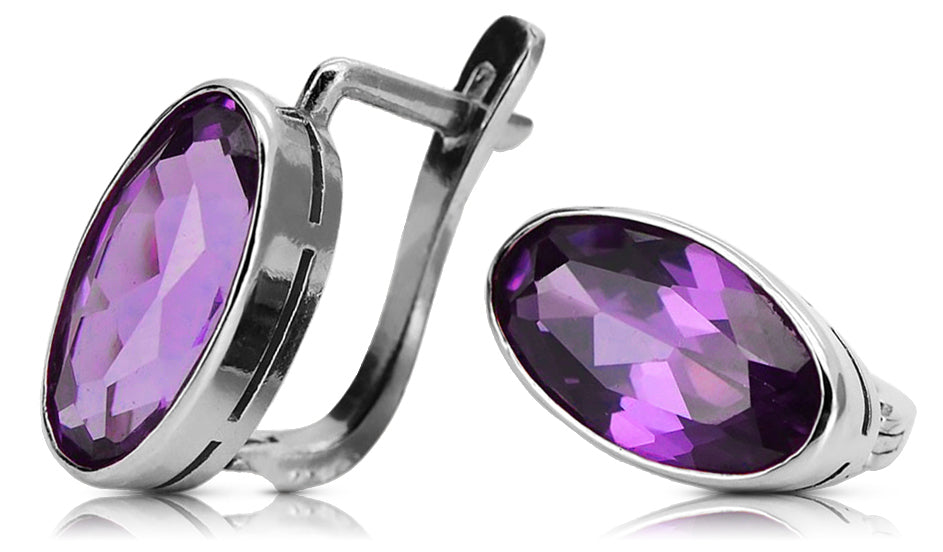 Vintage 925 Silver Amethyst earrings vec001s Russian Soviet style vec001s-am