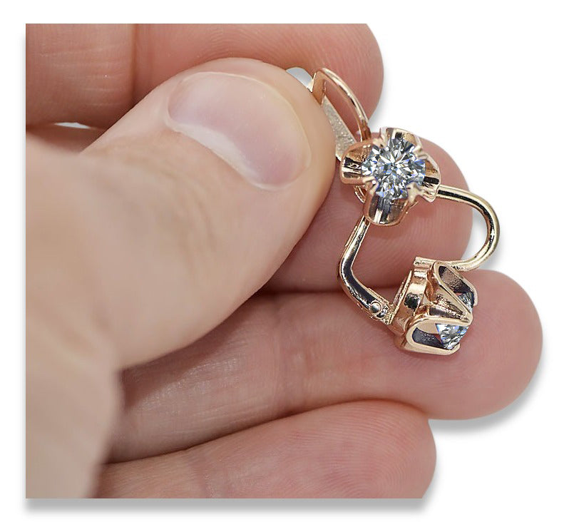 Vintage rose pink 14k 585 gold Zircon earrings vec018 Russian Soviet style vec018r-zi