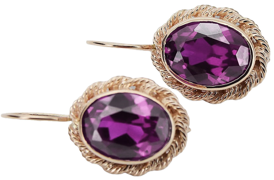 Amethyst Original 14K Rose Gold earrings Vintage Jewlery vec007r vec007r-am