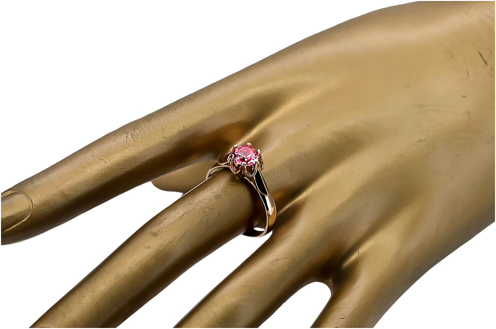 14k Rose Gold Ruby Ring, 6mm Round, Vintage Style