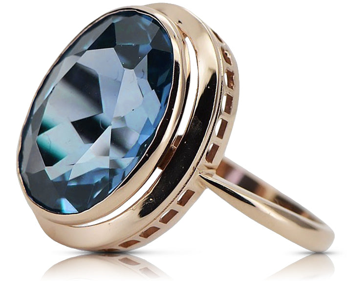 Vintage rose pink 14k gold 585 Aquamarine ring vrc285 Vintage Russian Soviet style