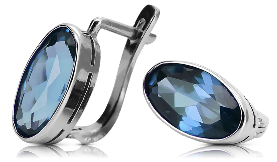 Silver 925 aquamarine Vintage earrings vec001s Russian Soviet style vec001s-aq