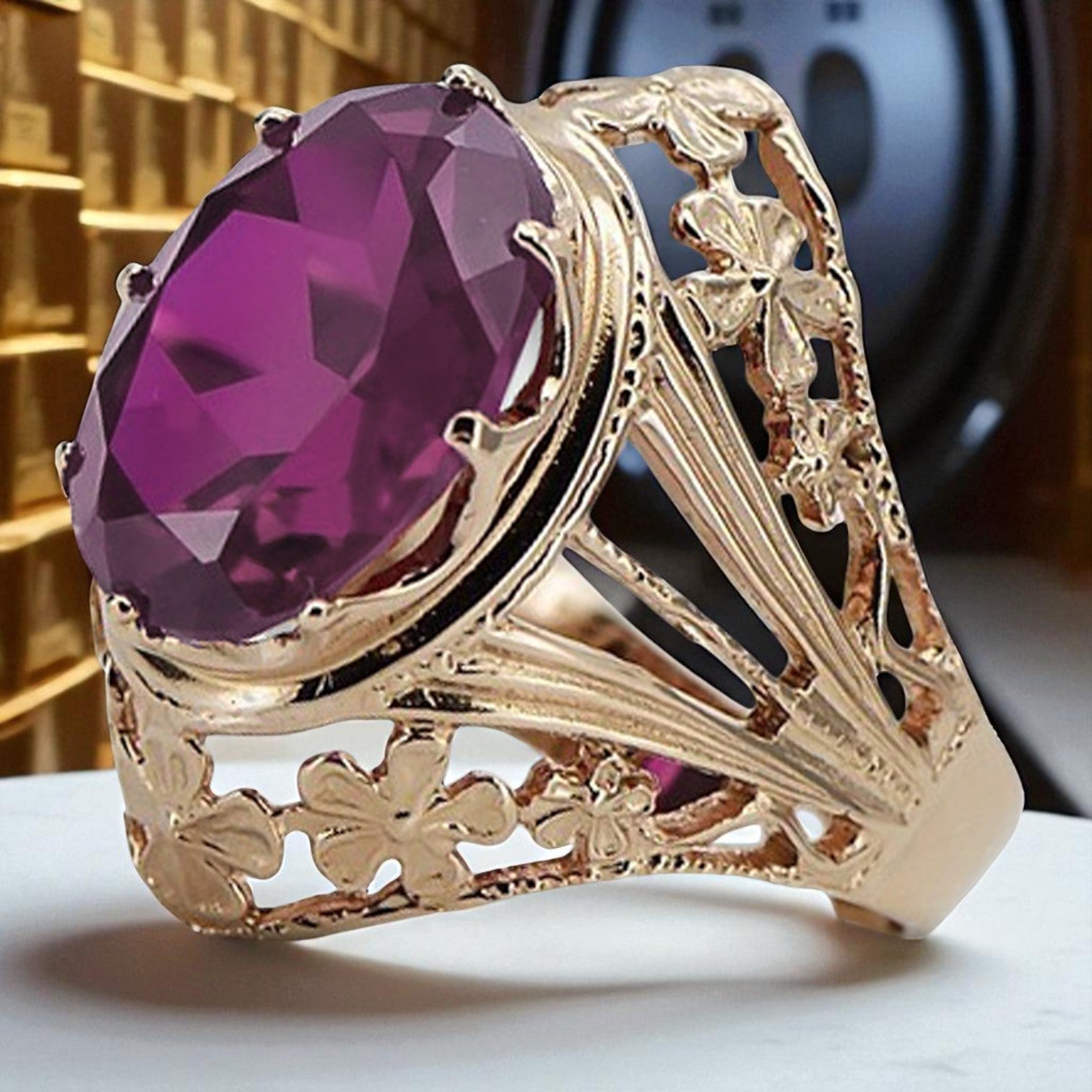Vintage rose pink 14k gold 585 Amethyst ring vrc031 Vintage