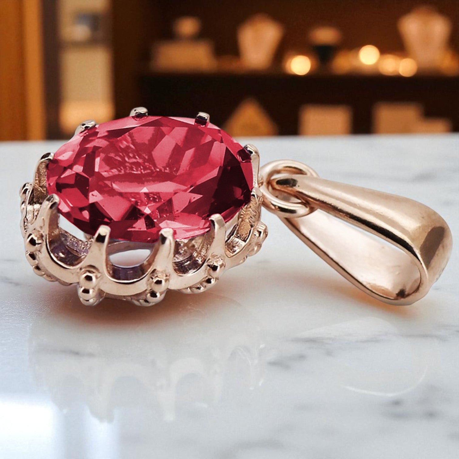 Vintage craft Pendant Ruby Original 14K Rose Gold vpc008r vpc008r-rb