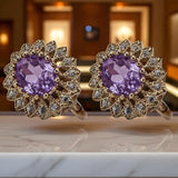 Vintage rose pink 14k 585 gold amethyst earrings vec125 Vintage vec125r-am