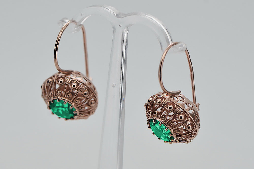 Vintage rose pink 14k 585 gold emerald earrings vec002 Russian Soviet style