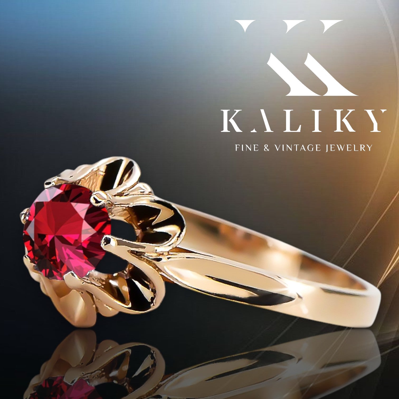 Ruby Original Vintage 14K Rose Gold Ring Vintage craft vrc004r vrc004r-rb