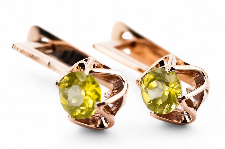 Earrings Vintage Jewlery Yellow Peridot Original Vintage 14K Rose Gold vec005r vec005r-yp