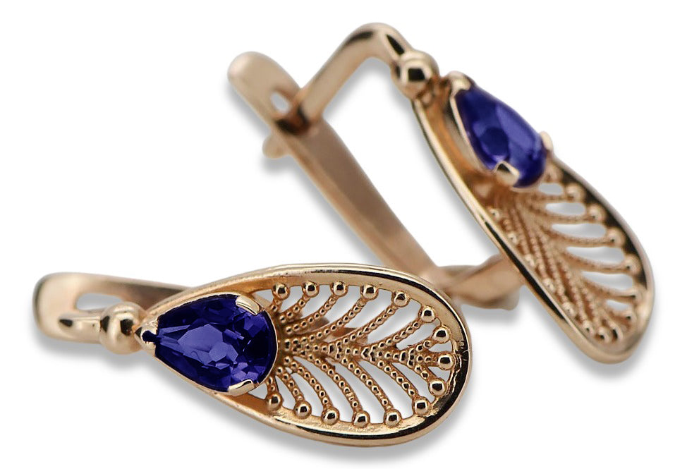 Vintage rose pink 14k 585 gold sapphire earrings vec067 Vintage