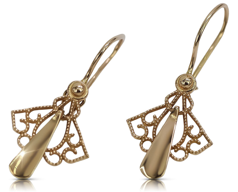 Vintage rose pink 14k 585 gold Vintage leaf earrings ven127