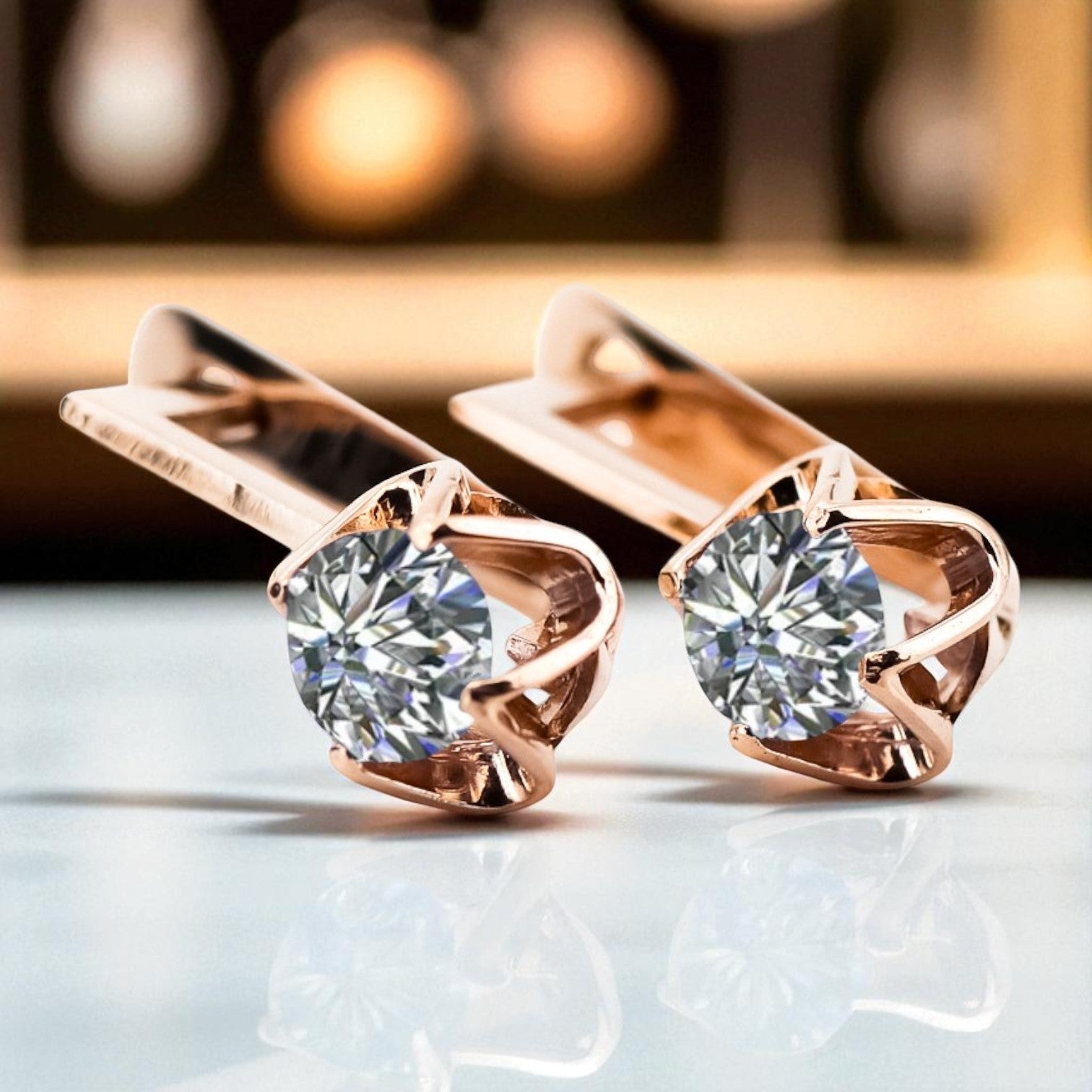 Original Vintage 14K Rose Gold Zircon Earrings Vintage vec005r vec005r-zi