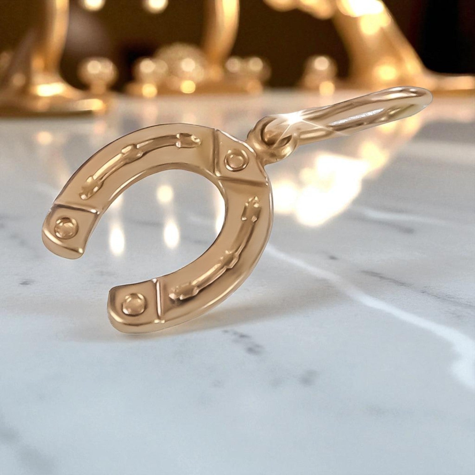 Vintage rose pink 14k 585 gold  Vintage horseshoe pendant vpn052