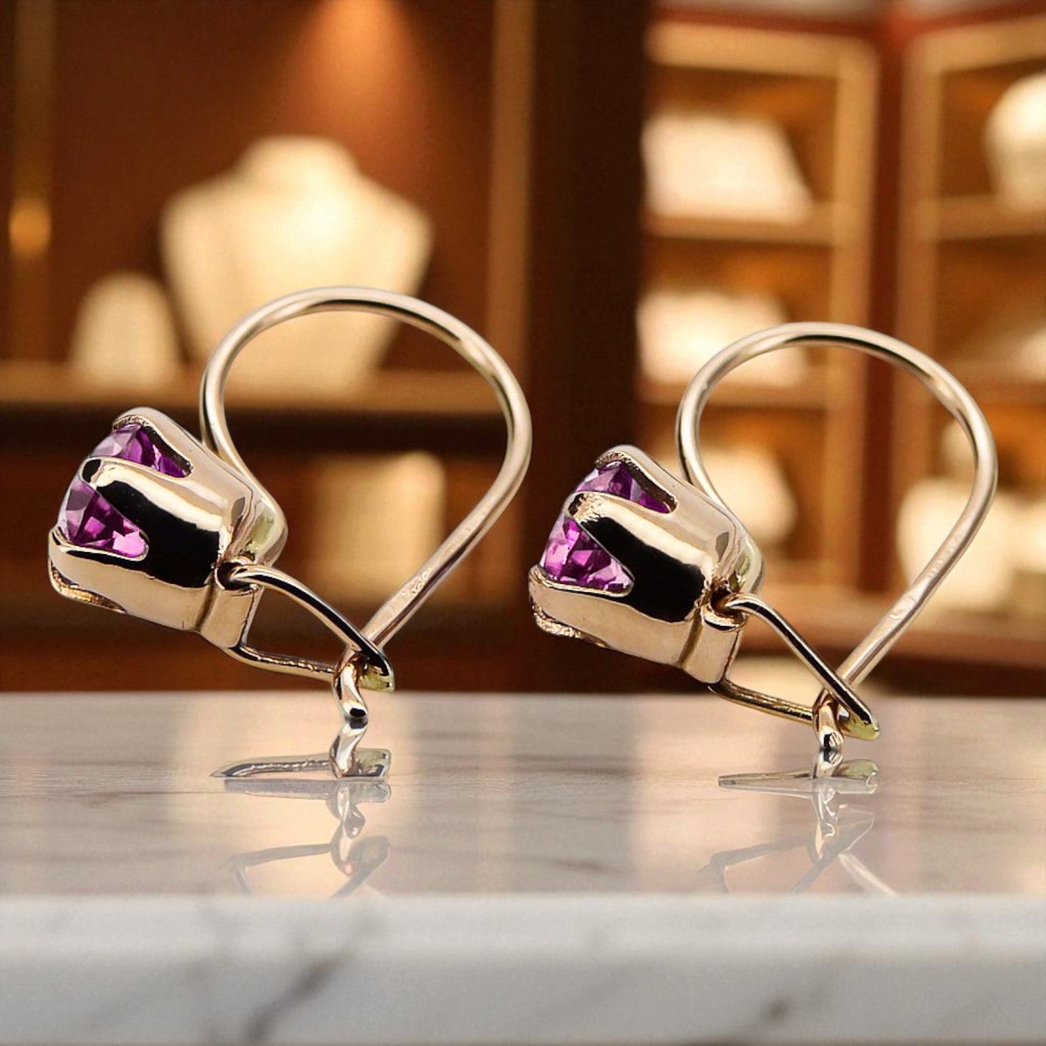 Amethyst Original Vintage 14K Rose Gold Earrings Vintage craft vec056r vec056r-am