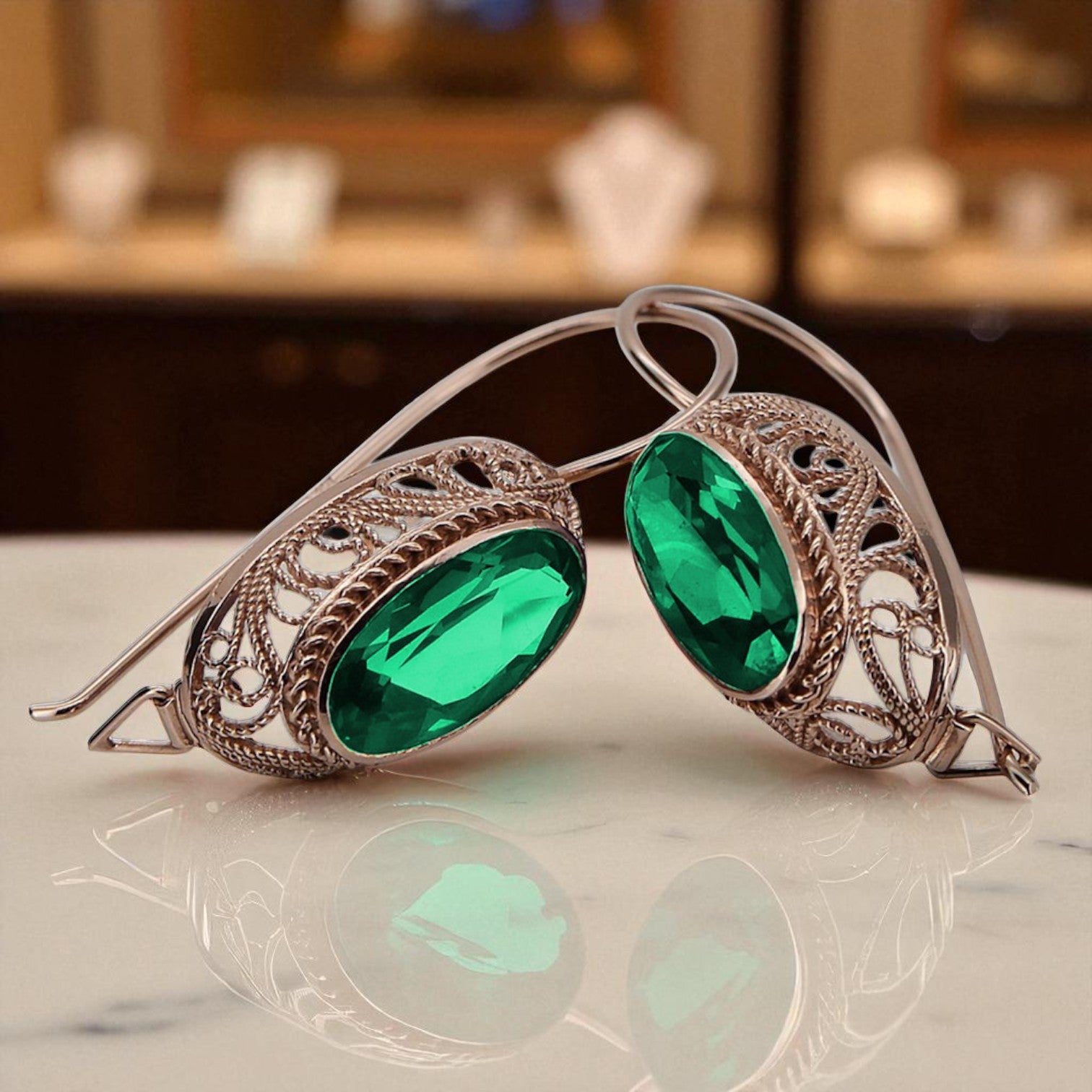 Vintage 14k Rose Gold Emerald Earrings vec023r-em